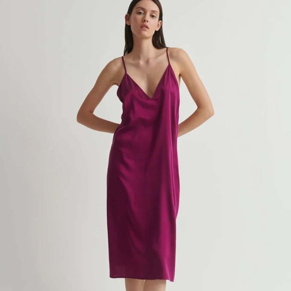 NWT SKIN Worldwide Tess Silk Chemise Dress Slip Sz 2 Small Medium Wild Orchid - Picture 1 of 8